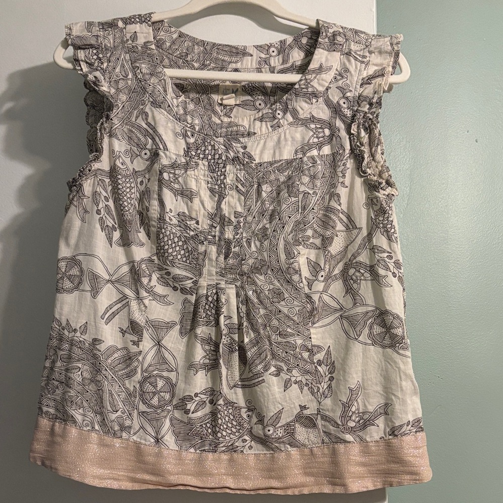 Anthropologie Cream and Black Patterned Blouse